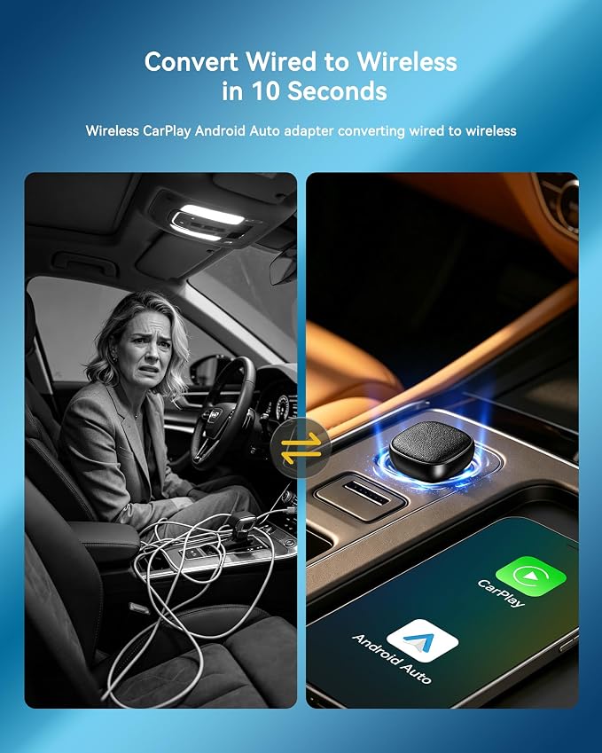 Spedal Wireless CarPlay Adapter for iPhone & Android Auto, Convert Wired to Wireless, One-Click Switch Between 2 Phones, WiFi 6 & Bluetooth 5.4, Plug and Play for Factory Wired CarPlay Cars 2016+