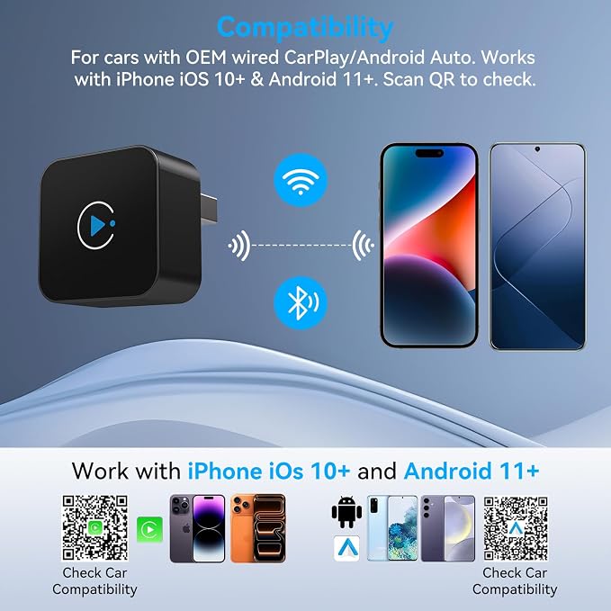 2026 Upgraded Wireless CarPlay Adapter, Fast, Stable Connection for iPhone & Android, Compact Plug-and-Play Dongle for CarPlay & Android Auto