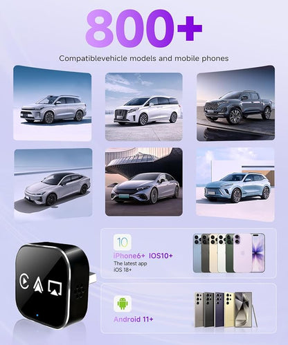 3-in-1 Mini Wireless CarPlay Adapter(2025 Upgraded)-Built-in Wired Carplay Android Auto Airplay,Plug&Play,Fast Auto-Reconnect,BT 5.0,USB/Type-C,iOS10+&Android 11+,5G WiFi(Black)