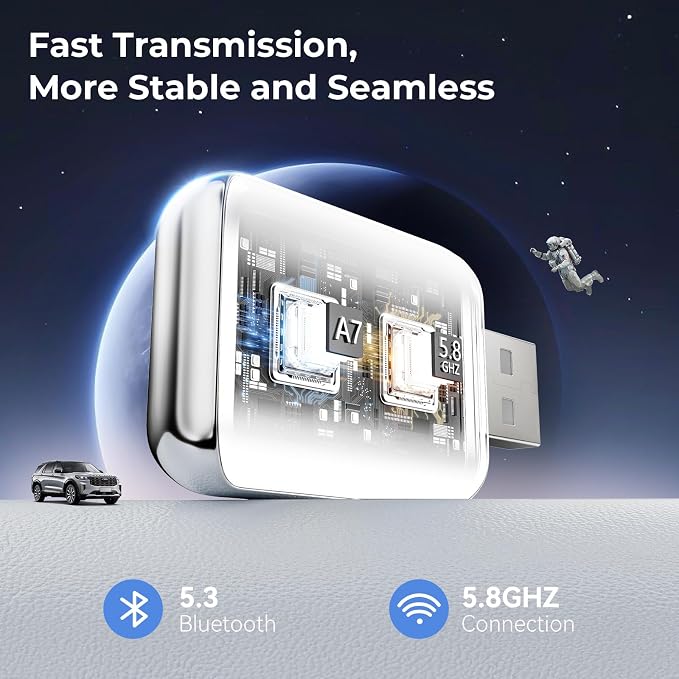 Wireless Carplay Adapter for iPhone, Convert Wired Car Play to Wireless, 2 in 1 Plug and Play Mini CarPlay and Android Auto Adapter for iOS 10 Android 11 and Above, Cars with Built-in Carplay (White)