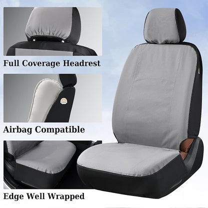 Coverado Car Seat Covers Front, Canvas Universal Seat Covers for Cars, 2-Pack Car Seat Cushions, Auto Seats Protectors for Kids & Dogs, Driver Seat Covers Fit for Most Vehicles Trucks SUVs/Gray