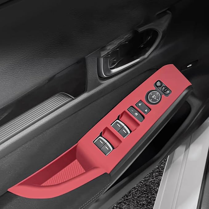 Temmis 4PCS Car Door Window Switch Panel Cover for Honda Civic 2022-2025, Auto Interior Decor Accessories Armrest Trim Silicone Style Kit-Red