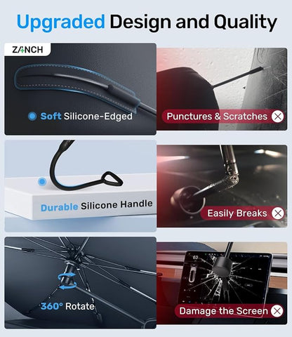 Zanch 2026 Upgraded Car Windshield Sun Shade [Cool Down by 75℉ ] with Heat Insulation Coating, Foldable Sunshade Umbrella with Flexible Handle & Ribs, Extra Small (51''x29'') for Compact Cars