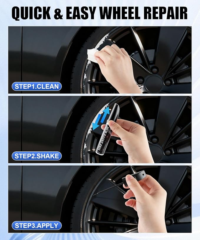 Amiss Gloss Black Rim Repair Kit, Wheel Paint and Rim Paint Touch Up Pen for Curb Rash, Universal Alloy Wheel Scratch Repair for Scratches and Scuffs, Car Accessories (Gloss Black)