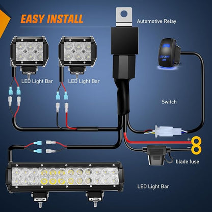 Nilight 12 Inch 72W Led Light Bar Spot Flood Combo 2PCS 4 Inch 18W Led Pods Boat Lights Driving Fog Lights Work Light for Trucks Off Road w/Rocker Switch Wiring Harness- 3 Leads, 2 Years Warranty