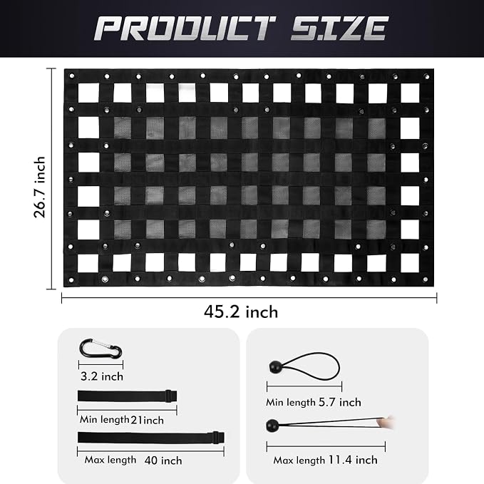 Cargo Net for Pickup Truck Bed 2.3' x 3.9' Heavy Duty Adjustable Truck Bed Cargo Nets with Metal Cam Buckles & Hooks Rope