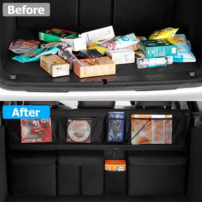 Mandark Car Trunk Organizer, Large Capacity Vehicle Backseat Hanging Storage Bag with 9 Pocekt, Space Saving Auto Seat Back Cargo Organizing Accessories, Universal for SUV, Truck, Van (Black)