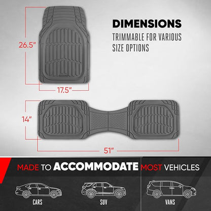 Motor Trend FlexTough LITE Rubber Car Mats Full Set - All Weather Floor Mats for Trucks, Cars & SUVs - Automotive Waterproof Gray Car Floor Mats for Cars Interior Accessories Universal Trim-to-Fit