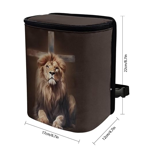 Talayituse Lion Cross Print Car Trash Can with Lid, Leak Proof Auto Trash Bag Hanging Vehicle Garbage Can Multipurpose Storage Container for Back Seat Road Trip