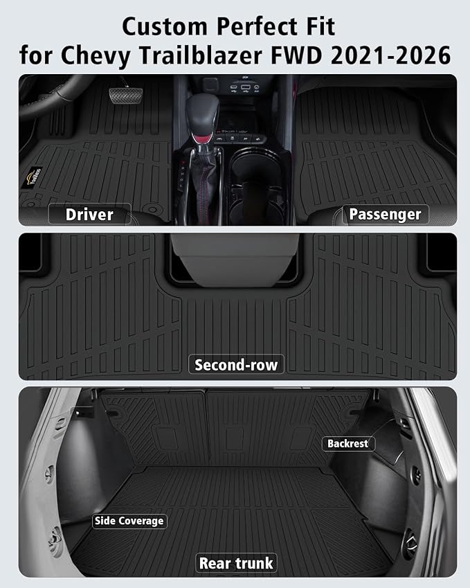 Floor Mats Custom Fit for Chevy Trailblazer FWD 2021-2025 2026 Trunk Mat with Backrest Mat All Weather TPE Cargo Liner Full Set for Chevrolet Trailblazer Accessories,Black (Upper Cargo Floor Mat)