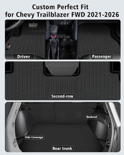 Floor Mats Custom Fit for Chevy Trailblazer FWD 2021-2025 2026 Trunk Mat with Backrest Mat All Weather TPE Cargo Liner Full Set for Chevrolet Trailblazer Accessories,Black (Upper Cargo Floor Mat)