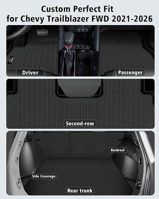 Floor Mats Custom Fit for Chevy Trailblazer FWD 2021-2025 2026 Trunk Mat with Backrest Mat All Weather TPE Cargo Liner Full Set for Chevrolet Trailblazer Accessories,Black (Upper Cargo Floor Mat)