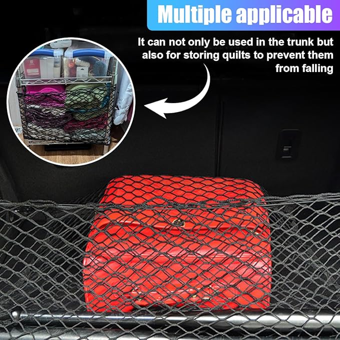 ZIMISI Car Cargo Net, Elastic Stretchable Car Trunk Cargo Storage Net with Hooks, Double-Layer Nylon Truck Organizer Mesh, Vehicle Interior Accessories for Most SUVs, Trucks (35.4x15.7 inch/90×40 cm)