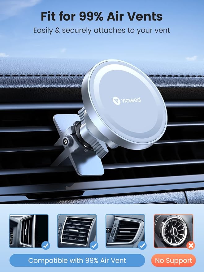 VICSEED for MagSafe Car Mount [Upgraded Strongest Magnet Power] Magnetic Phone Holder for Car Vent 360 Adjustable Magnetic Car Phone Holder Mount for iPhone 16 Pro Max 15 14 13 12 Plus Mini