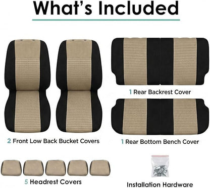 FH Group Car Seat Covers Trendy Elegance Beige Full Set Automotive Seat Covers, Airbag and Split Rear Combo Non-Slip Dash Grip Pad Universal Fit Interior Accessories Cars Trucks SUV Car Accessories