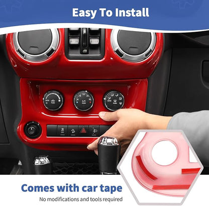 RT-TCZ for Jeep JK Red Dash Accents Radio A/C Controls Cover Trim for Jeep Wrangler JK JKU 2011-2017 ABS Interior Accessories 2pcs