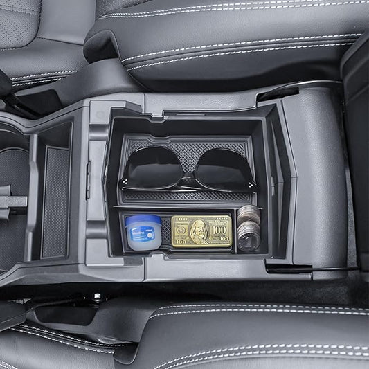 TACORBO Center Console Organizer Compatible with Subaru Forester 2019 2020 2021 2022 2023 2024 Accessories,Armrest Secondary Storage Box ABS Insert Glove Box Tray, Black Trim