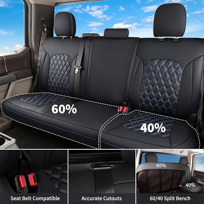 Huidasource Tacoma Truck Seat Covers Custom Fit for 2016-2023 Double & Crew Cab Toyota Tacoma SR SR5 Limited TRD Sport/Pro/Off Road, Full Coverage Front and Rear Seat Covers (Full Set/Black & Blue)