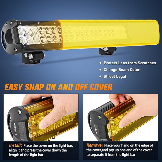 Nilight LED Light Bar with Yellow Black Covers 20Inch 126W Spot Flood Combo Off Road Light Super Bright Driving Fog Boat Lighting for Trucks Pickup Golf Cart SUV ATV UTV 4x4 Van Camper