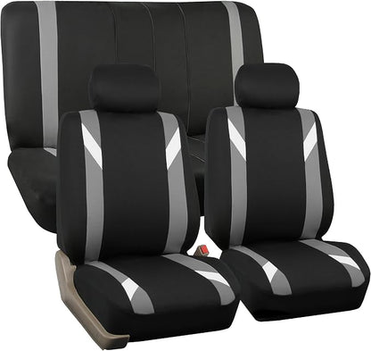 FH Group Front Set Cloth Car Seat Covers for Low Back Seats with Removable Headrest, Universal Fit, Airbag Compatible Seat Cover for SUV, Sedan, Van, Gray