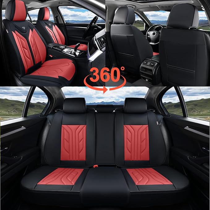 Coverado Seat Covers, Car Seat Covers Front Seats, Leather Seat Covers for Cars, Automotive Seat Covers Car Seat Protector Car Seat Cushion Universal Fit for Most Sedans SUV Pick-up Truck(Burgundy)