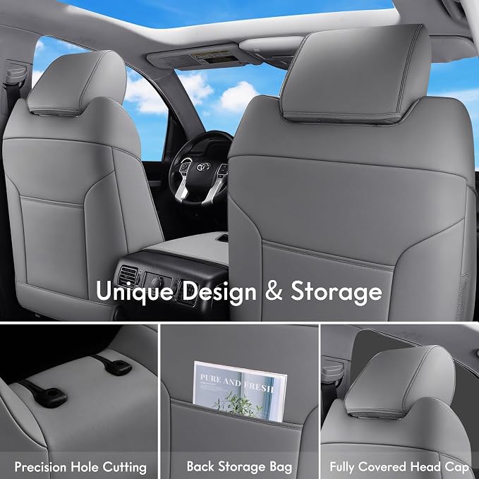 Huidasource Seat Covers Fit for 4th Gen Toyota Tacoma SR, SR5, Limited, TRD Sport/Off-Road,Trailhunter Double/Crew Cab, 360° Full-wrap Automotive Car Leather Seat Cushion Cover (Full Set/Gray)