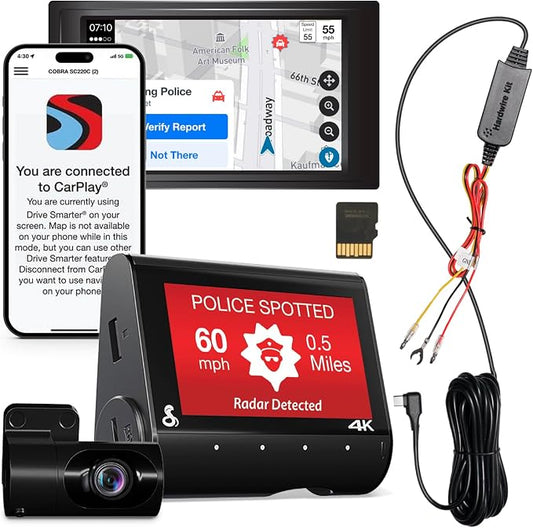 Cobra SC 250R Smart Dash Cam + Cobra 2.5A Micro USB Adapter Hardwire Kit