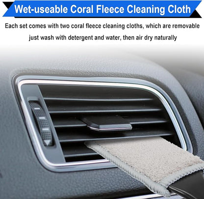 Double Head Brush for Car Clean, 2 in 1 Car Detailing Brush, Car Accessories Double Ended Portable Dust Brush with 2 Cleaning Cloth, Universal Dust Removal Brush for Air Conditioner Outlets