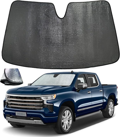 Car Windshield Sun Shade for Chevrolet Chevy Silverado/GMC Sierra 1500 3500HD 2500HD 2019-2025 2026 5-Layer Foldable Bubble Foldable Front Window Sunshade Sun Visor Accessories