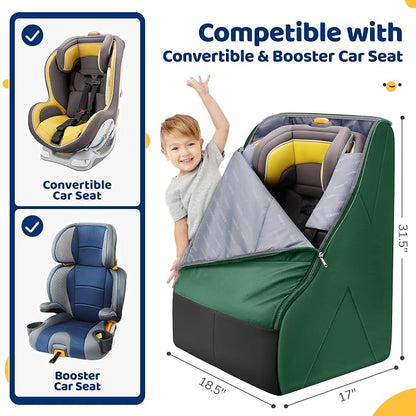 YOREPEK Carseat Bags for Air Travel, Car Seat Cover for Airplane Travel with Wear-Resistant Bottom, Large Car Seat Carrier Backpack with Side Pocket for Baby Travel Essentials, Green