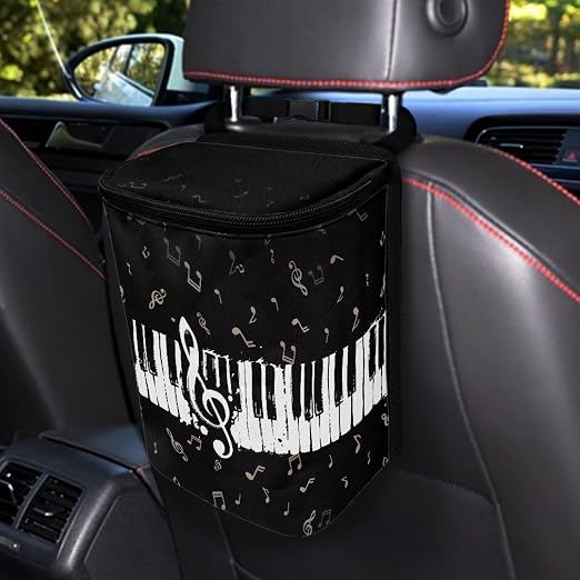 Talayituse Music Note Print Car Trash Can Portable Auto Garbage Bin Multifunctional Vehicle Interior Accessories with Adjustable Straps Universal Fit Truck SUV Sedan