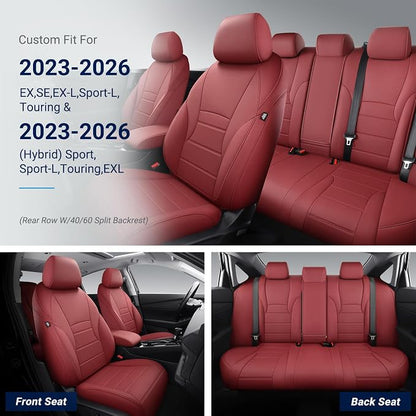 Custom for Honda Accord Seat Covers 2023 2024 2025 2026 EX,SE,EX-L,Sport-L,Touring & 2023-2026 (Hybrid) Sport,Touring,EXL,Sport-L, (Rear Row W/40/60 Split Backrest) - Burgundy