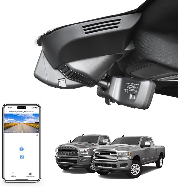 Front 4K Dash Cam Custom fit for Dodge RAM 2500/3500 2019 2020 2021 2022 2023 2024 2025 2026 (Model F), Laramie Big Horn SLT Tradesman Lone Star, UHD 2160P Video, OEM Look App & WiFi, GPS, 64GB Card