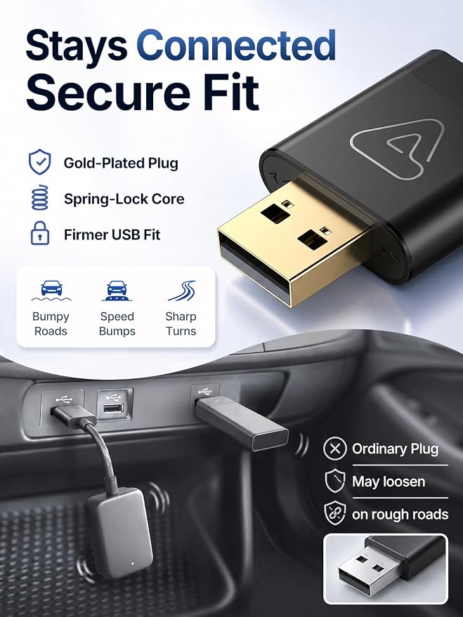 Wireless CarPlay Adapter for Apple Daily Commute, Wired to Wireless | Ultra Mini, Cooling Design, Fast Stable Connection, Easy to Set Up, Bluetooth 3s Reconnect, Maps Music Calls, For iOS 10+