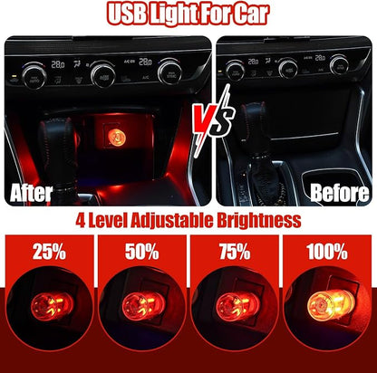 JSCARLIFE 2 PCS Car USB Ambient Lights, Touch Dimmable Car Interior Ambient Lights, 4-Level Brightness Mini Retro Glass Bottle Lamp Decorations for Car/Bedroom/Study (Red)