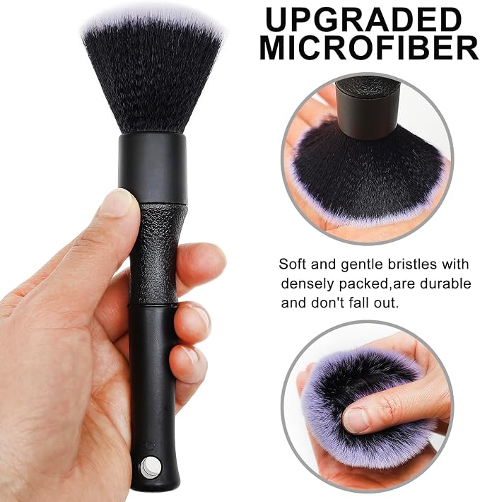 2 Microfiber Detailing Brushes, Car Interior Detailing Brush for Air Vent,Dashboard, Leather,Cleaning Tool Efficient Dust Removal for Car Interior, Computers, Keyboards, Digital Device