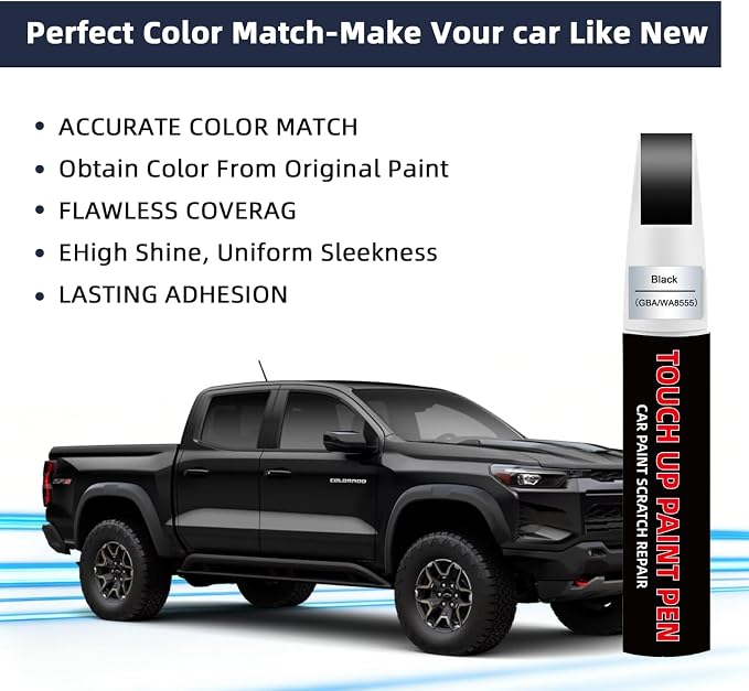 Black(GBA/WA8555) Car Touch Up Paint for Chevy 2-in-1 Car Scratch Repair Pen with Fine Tip&Brush, DIY Color-Code Matched Auto Paint for Rock Chips Door Scratches Paint Nicks Bumper Marks
