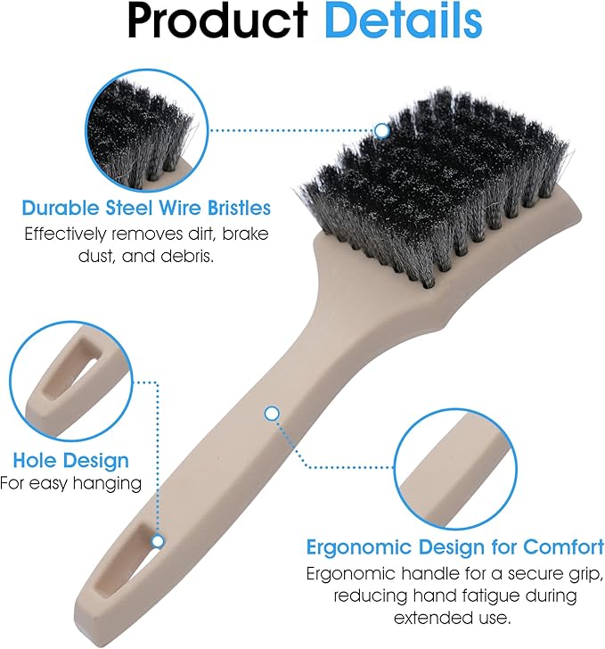 Nanoskin 8.5 Inch Heavy-Duty Tire Cleaning Brush - Ergonomic Steel Wire Scrub for Whitewall & Sidewall | Professional Auto Detailing Tool, Enhanced Grip for Automotive & Household Use