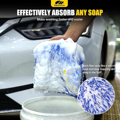 MIKKUPPA Microfiber Car Wash Mitt - Double-Sided Ultra Absorbent Scratch Free Premium Blend Glove for Car Washing Home Cleaning (Blue, 2Pack, 11'' x 8'')