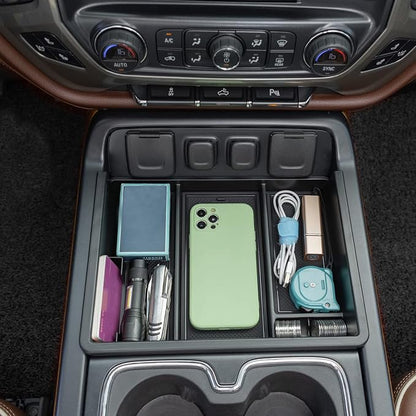 JKCOVER Center Console Organizer Compatible with Chevy Silverado/GMC Sierra 2014 2015 2016 2017 2018 1500/2500/3500HD Accessories Console Compartment Storage Tray -Full Console w/Bucket Seats ONLY