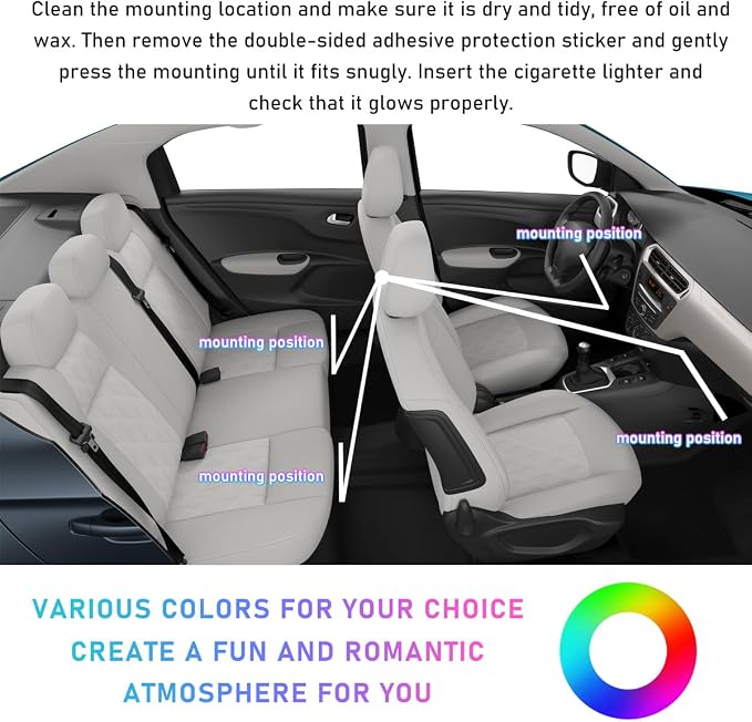 Ohleats Car LED Strip Light, 48 LED RGB Auto Interior Atmosphere Lights, Cigarette Lighter Under Dash Ambient Night Light, Interior Lamp Lighting Kit (Orange, Cigarette Lighter)