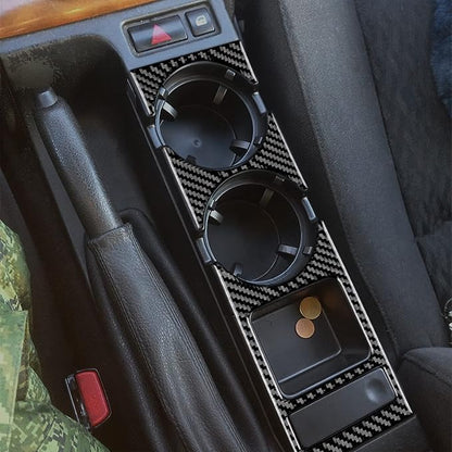 AIRSPEED Carbon Fiber for BMW E46 1998-2006 Gear Shift Warning Button & Cup Holder Trim – Black Carbon Fiber Interior Panel Deco Cover