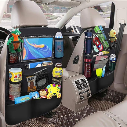 Black Oxford Fabric Car Backseat Storage Caddy, 25 x 19 Inches, 9 Compartments, 11 Inch iPad Holder