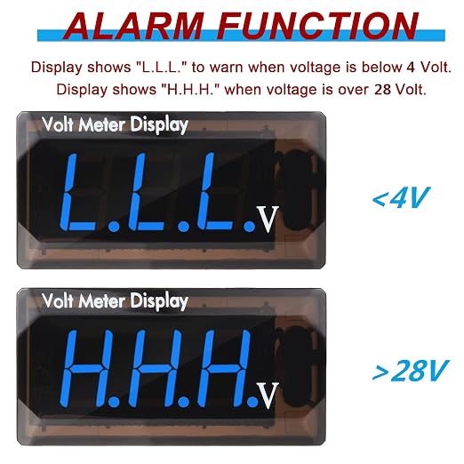 2 Pieces DC 4 to 28V Car Digital Voltmeter 12V Voltage Meter Car Audio Gauge LED Display 12V Waterproof Voltage Gauge Meter for Motorcycle(Blue Light)