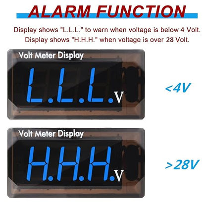 2 Pieces DC 4 to 28V Car Digital Voltmeter 12V Voltage Meter Car Audio Gauge LED Display 12V Waterproof Voltage Gauge Meter for Motorcycle(Blue Light)