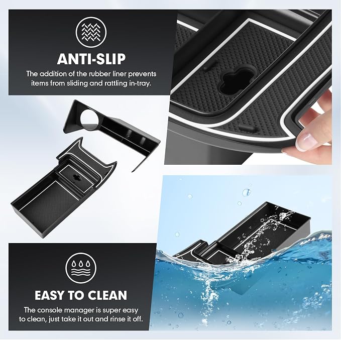 Autorder 2PCS Center Console Organizer for 2021-2024 Toyota Venza Accessories Armrest Storage Box Secondary Insert Tray Center Console Armrest Tray with Nonslip Mats