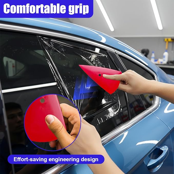 2PCS Triangle Squeegee Car Tint Squeegee, Go Corner Contour Vinyl Wrap Scraper, Fine-Edge Window Tint Tool for PPF Vinyl Wrap, Wallpaper, Decal Sticker Installation(Red)