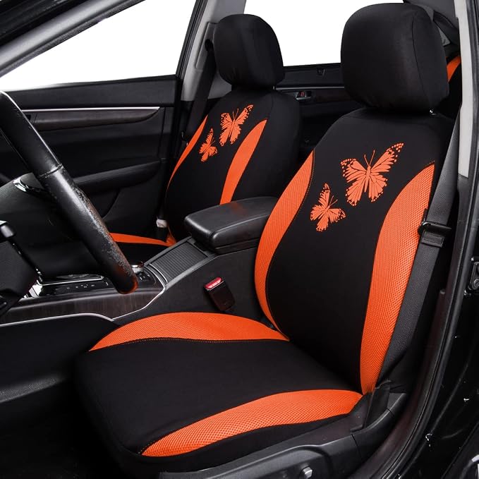 Flying Banner Butterfly car seat Covers ful Set Fashion Universal Lady Woman Female Rear Bench Split Colorized (Full Set, Orange)