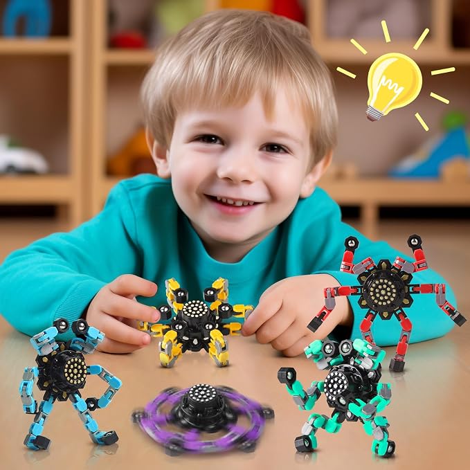 Gokeey 5 Pcs Transformable Fidget Spinners Toys for Kids and Adults, Stress Relief Sensory Toys for Boys and Girls Fingertip Gyros for ADHD Autism Quiet Airplane Travel Toys Essentials Party Favors