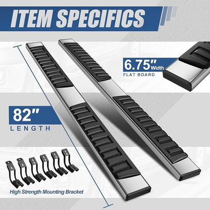 Auto Dynasty Running Boards for 2007-2021 Toyota Tundra Crew Max Cab, Stainless Steel Side Step Rail Nerf Bars, 6.75" Step Bar, Polished Chrome